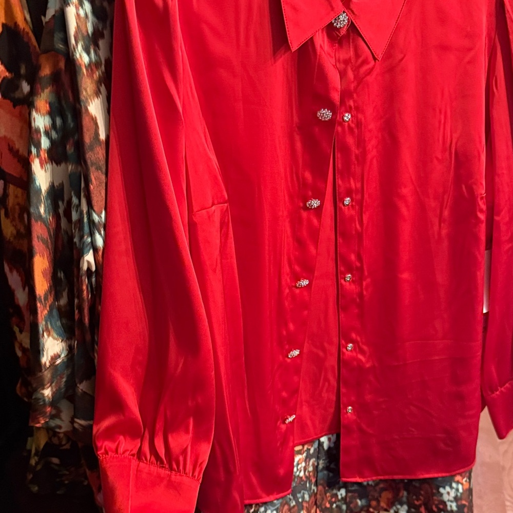 CeCe Vibrant Red Satin Top